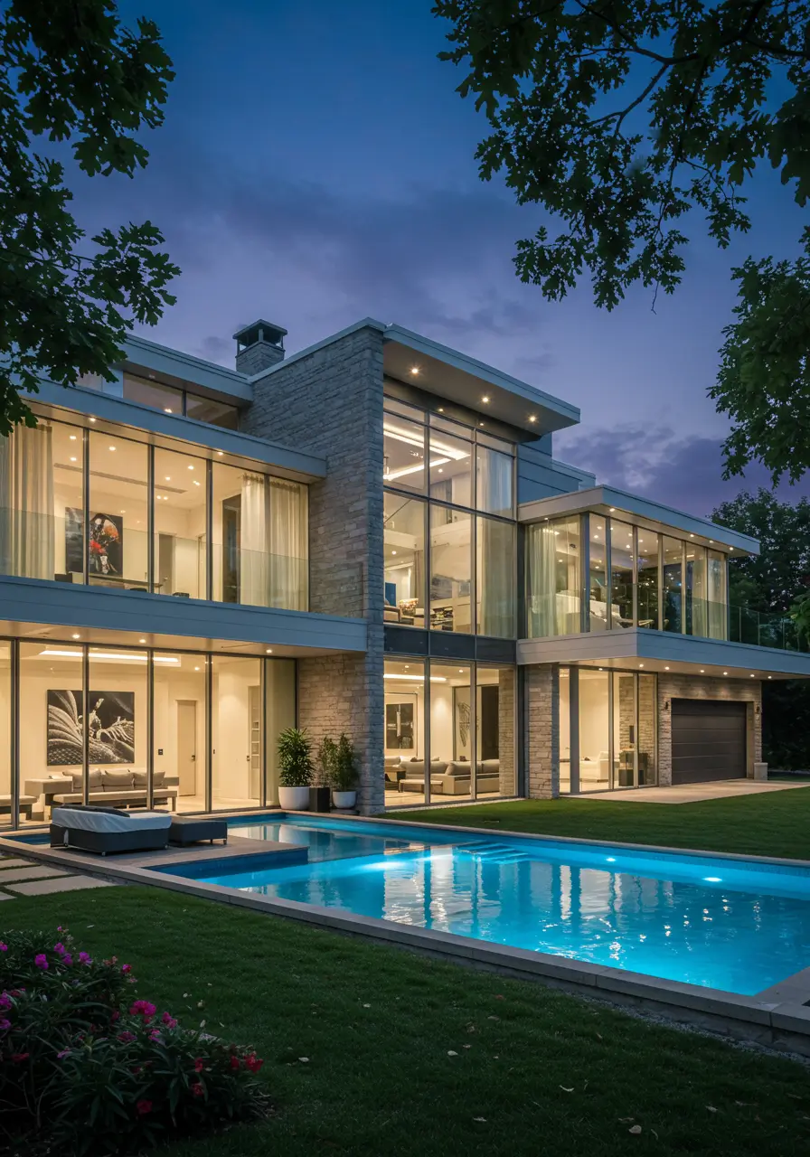 Contemporary Glass and Steel Mansions