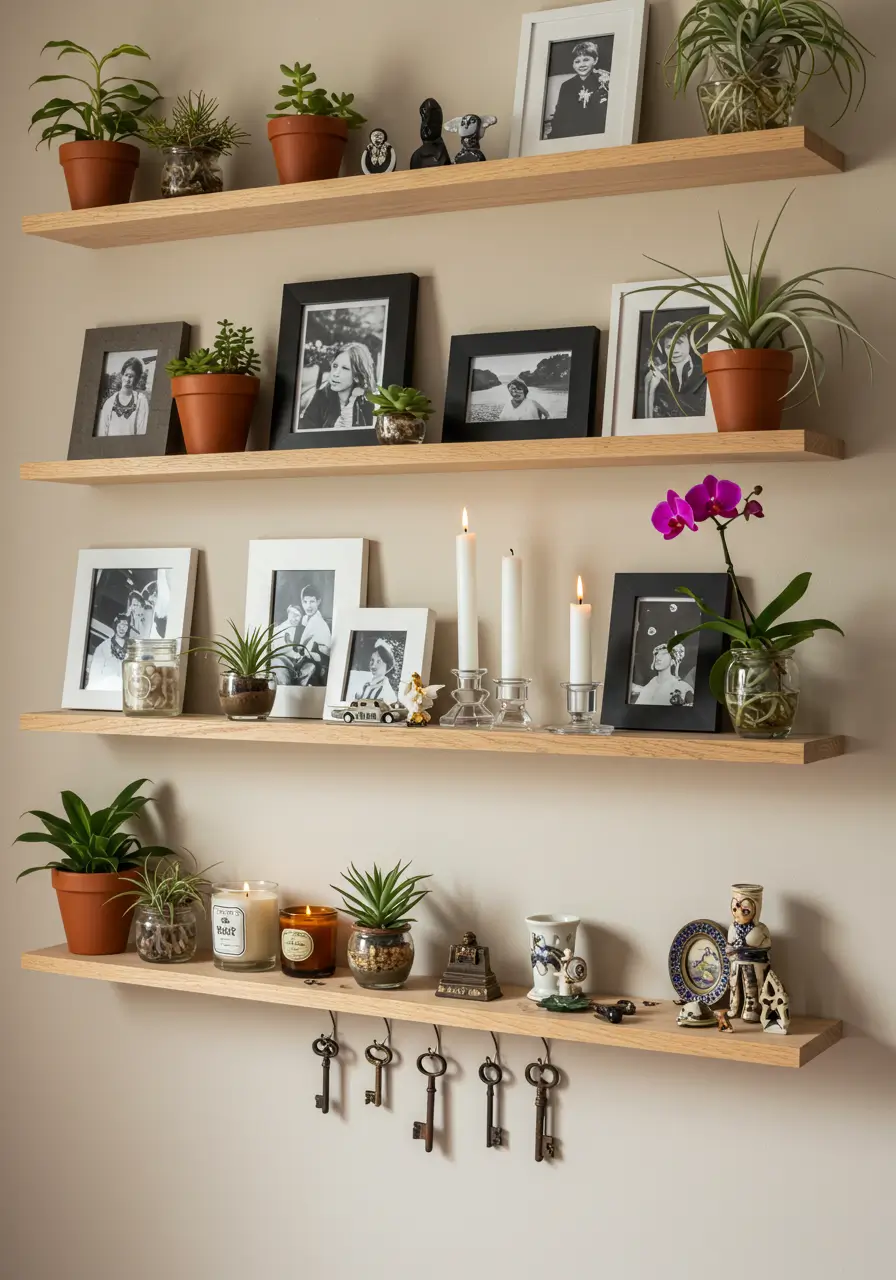 Floating Shelves with Curated Objects