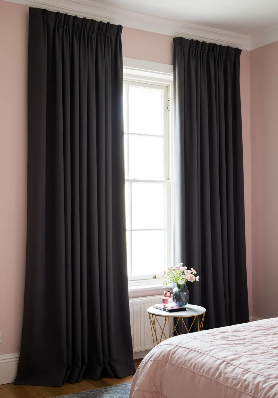 Charcoal Grey Curtains with Blush Pink Walls