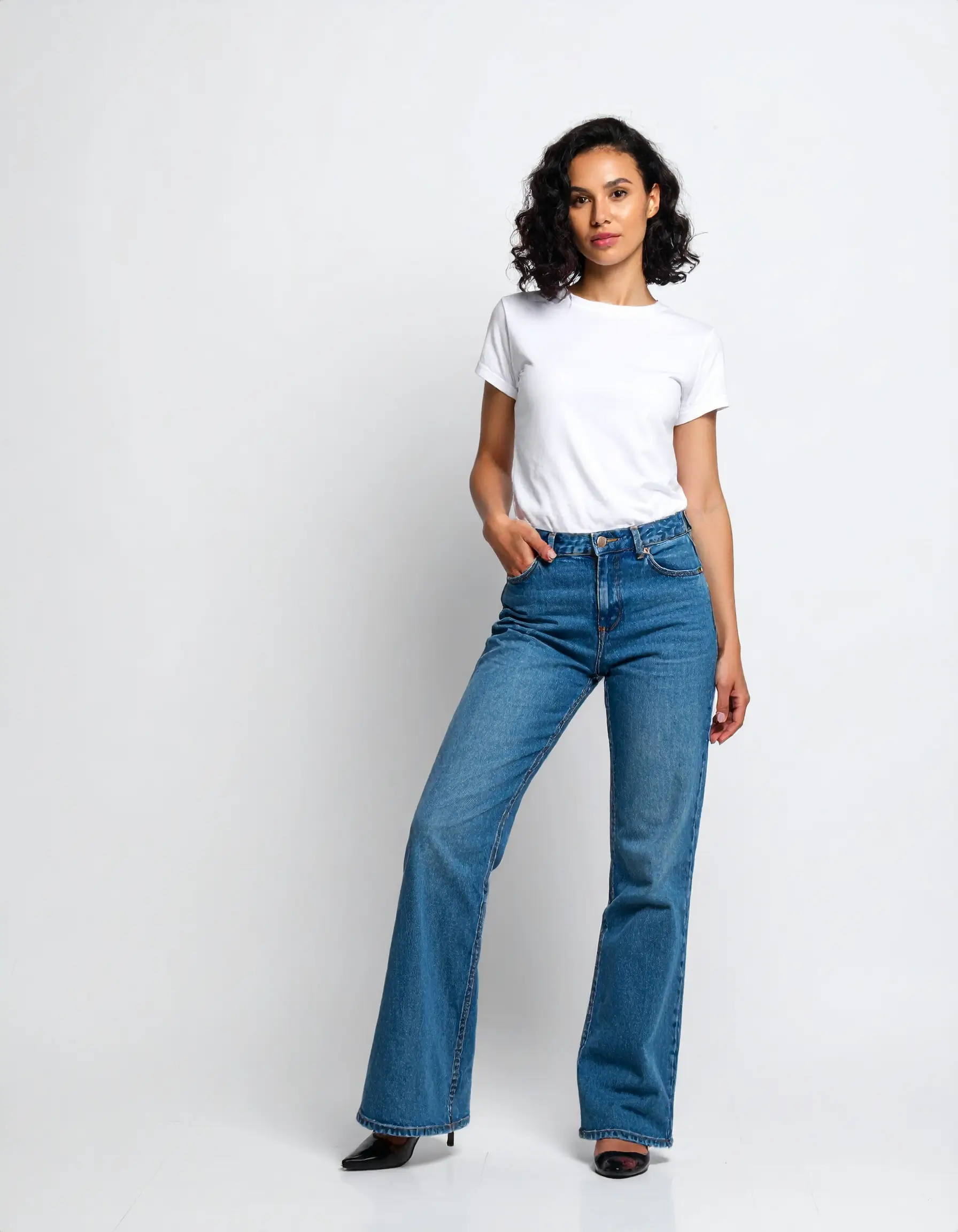Classic White T-Shirts- wide leg jeans