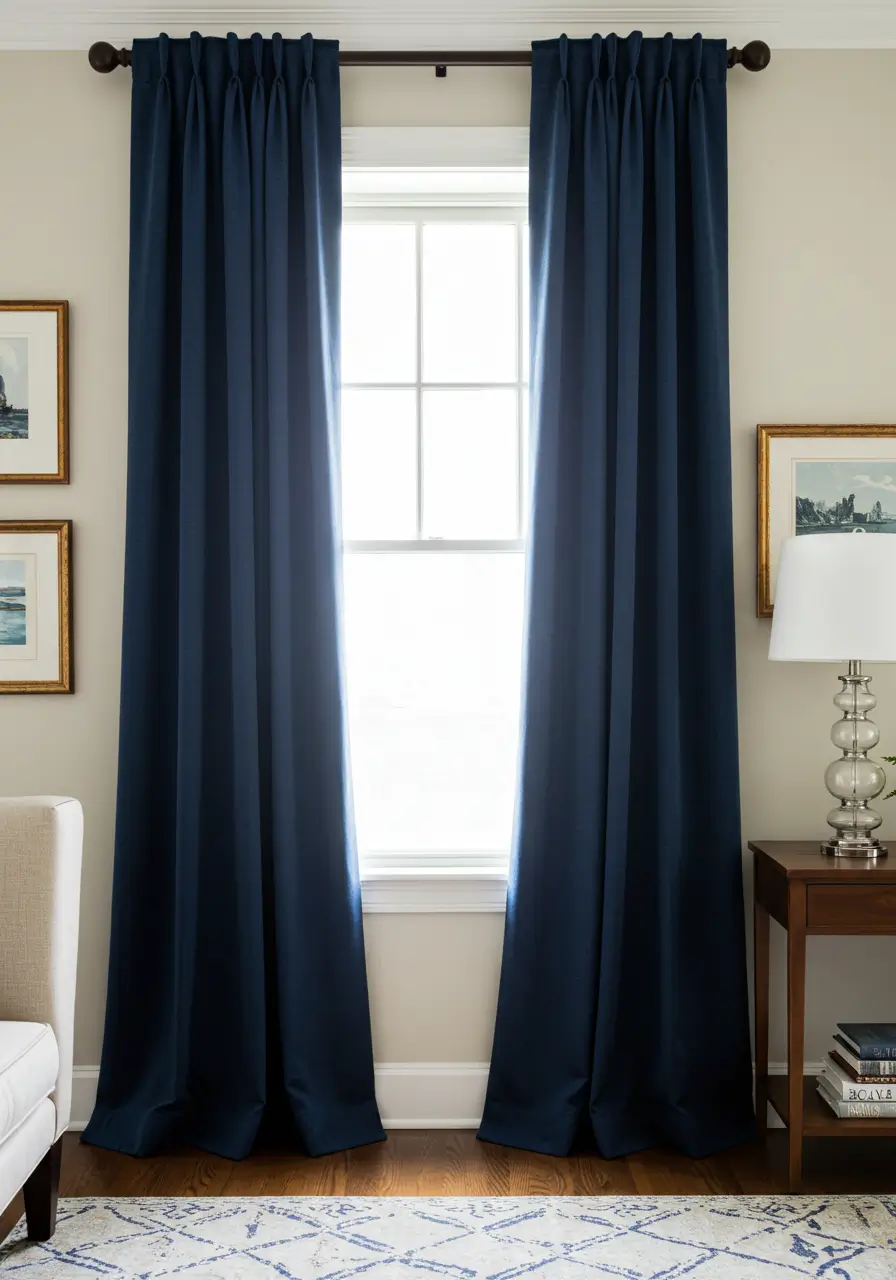 Navy Blue Curtains with Cream or Off-White Walls