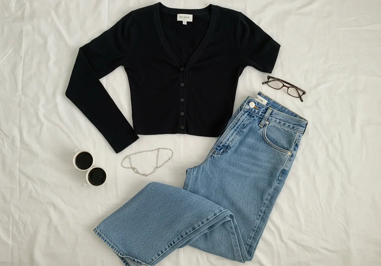 Short Cardigans- wide leg jeans