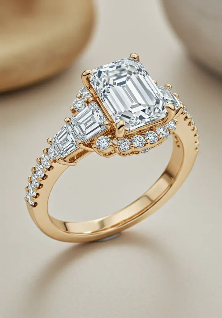 Emerald Cut with Trapezoid Side Stones