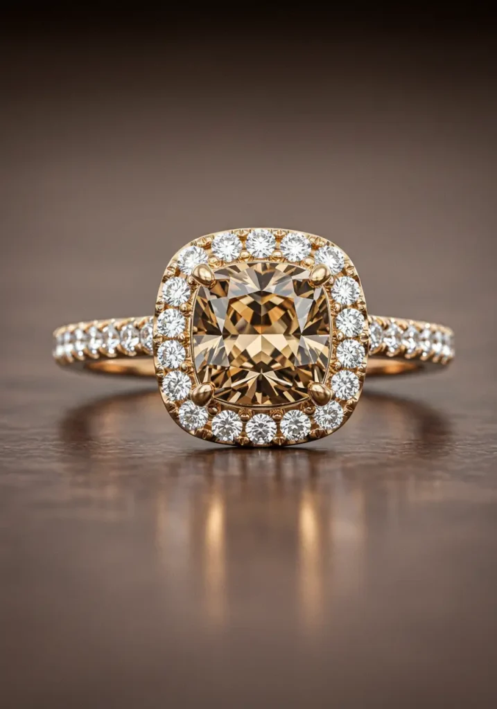 Halo Setting with a Cushion Cut Gemstone