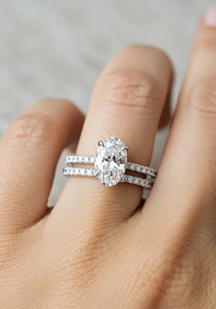 Oval Cut Diamond with a Thin Pavé Band