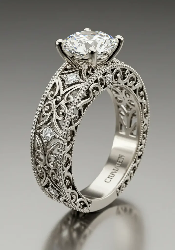 Vintage-Inspired Filigree with Milgrain Detailing