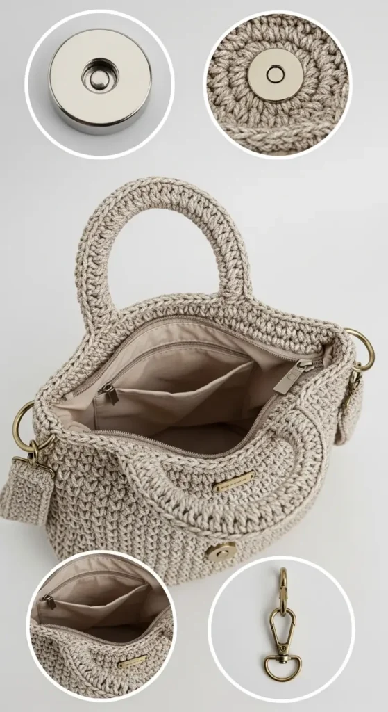 crochet handbag- Hardware and Linings