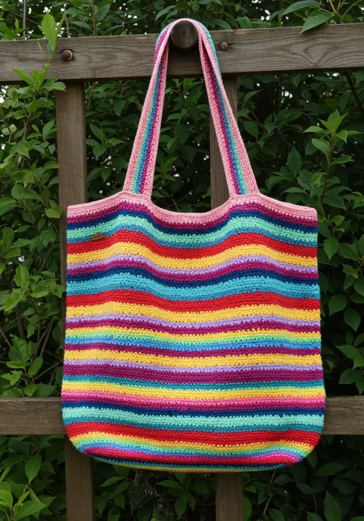 crochet handbag- The Colorful Stripe Everyday Tote
