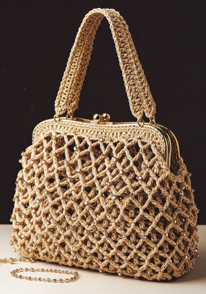 crochet handbag- The Delicate Beaded Evening Bag