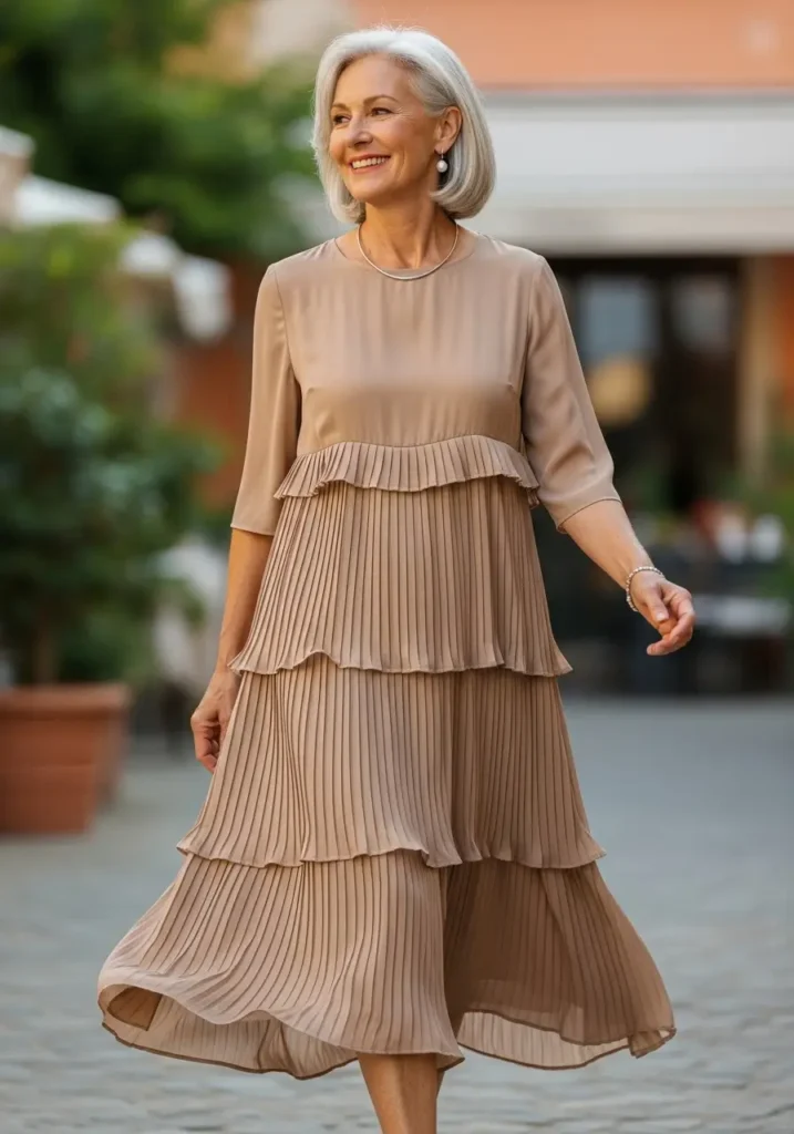 Tiered Pleated Midi Dress- Dress at 60