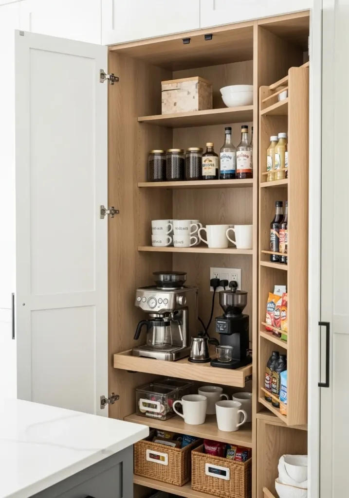 Hidden Pantry or Cabinet Coffee Station