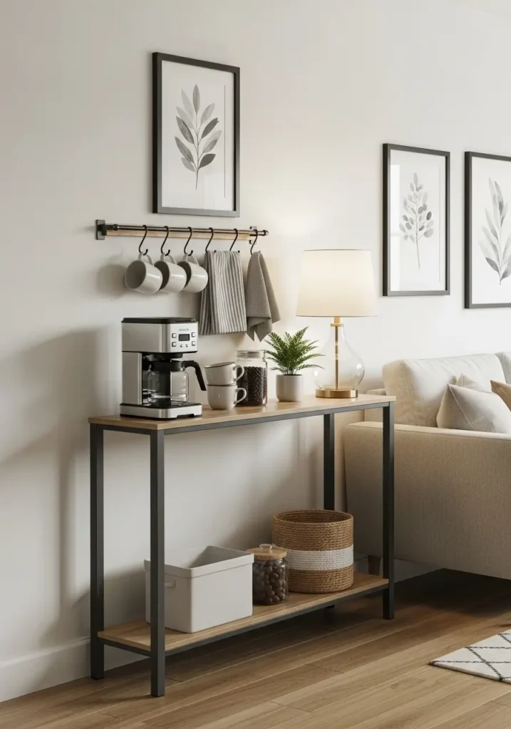 Slim Console Coffee Bar for Tight Walls