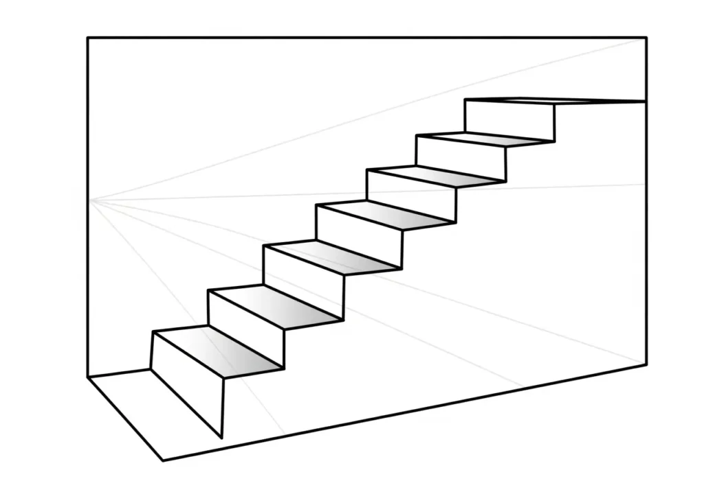 One-point perspective stairs