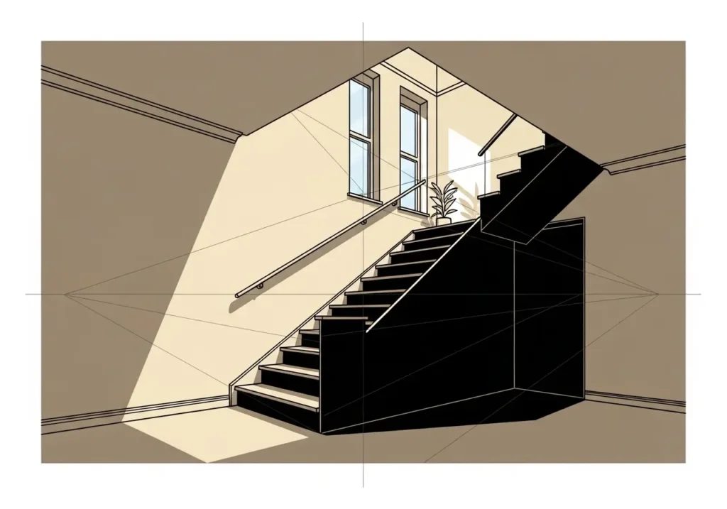 Two-point perspective stairs