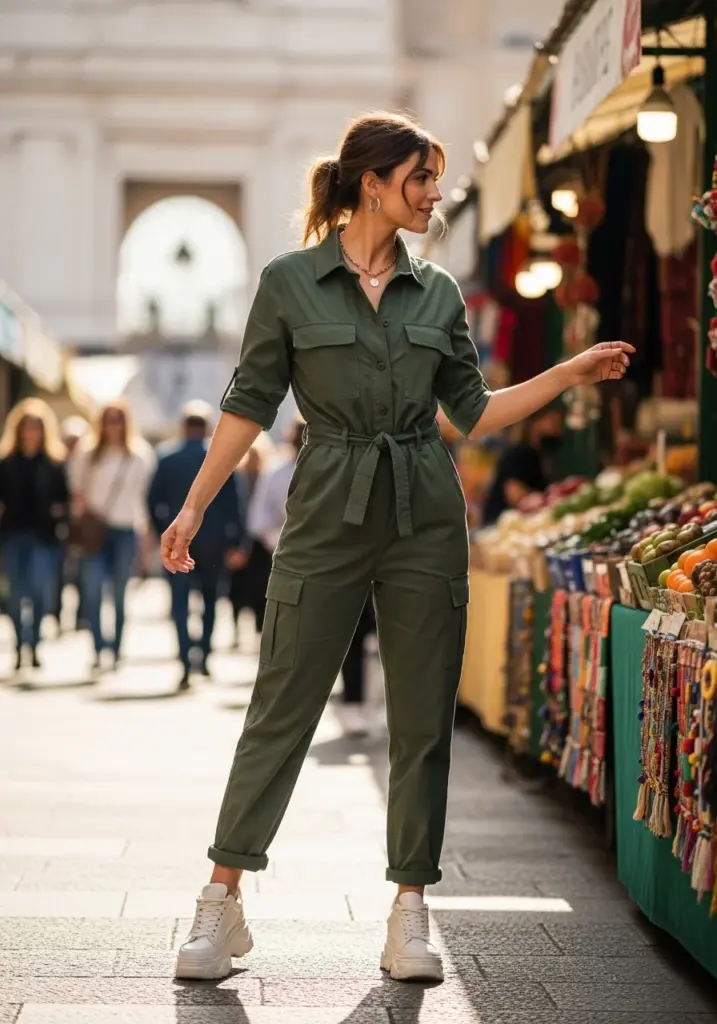 Cargo Romper with Chunky Sneakers
