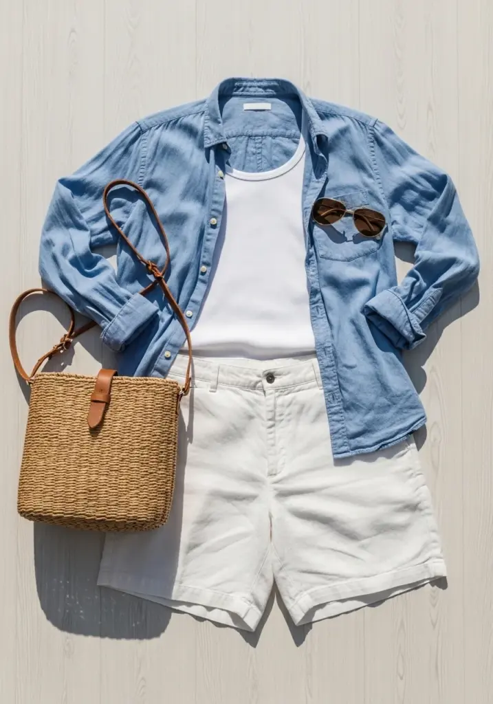 Linen Shirt, Tank, and Paper-Bag Shorts