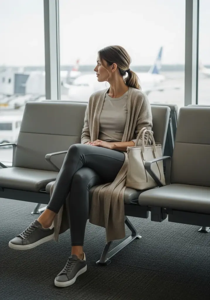 Long Cardigan, Stretch Leggings, and a Fitted Tee