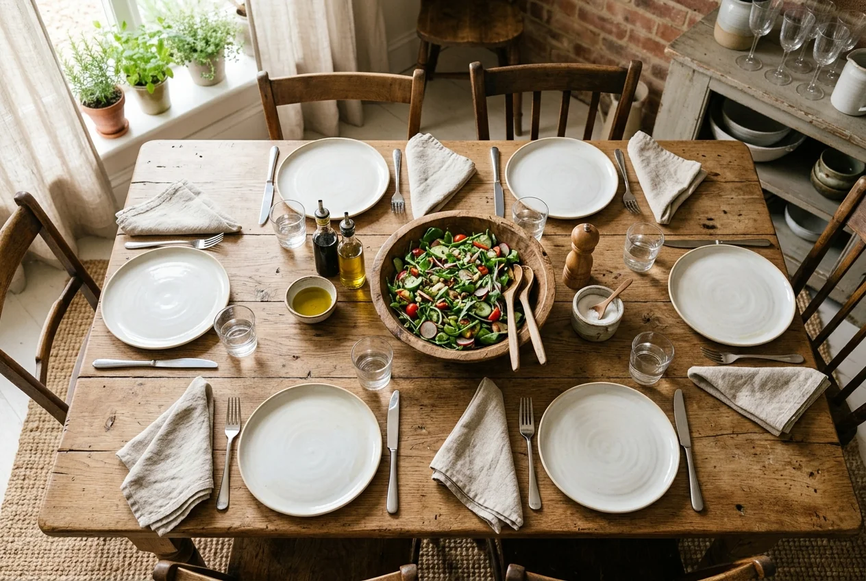 Ceramic dinner plates and cutlery ready to be loaded into the dishwasher