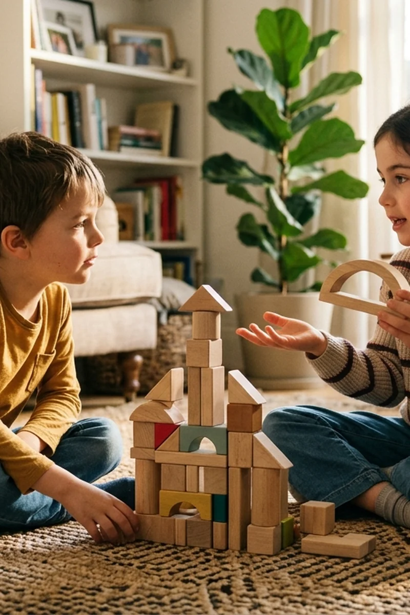 The 'Say You're Sorry' Fallacy: Why Forced Apologies Inhibit Genuine Empathy in Toddlers (and the Restorative Action Scaffold) Two young siblings sharing toys calmly and practicing restorative repair
