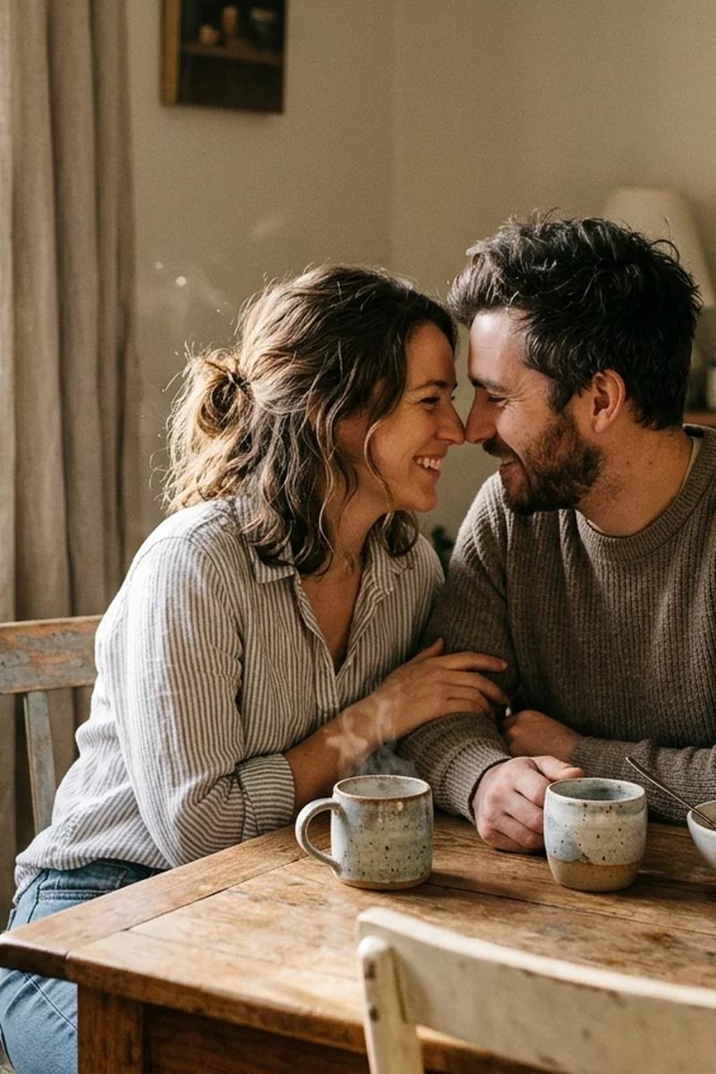 Close-up of gentle physical touch and shared attentiveness during everyday conversation