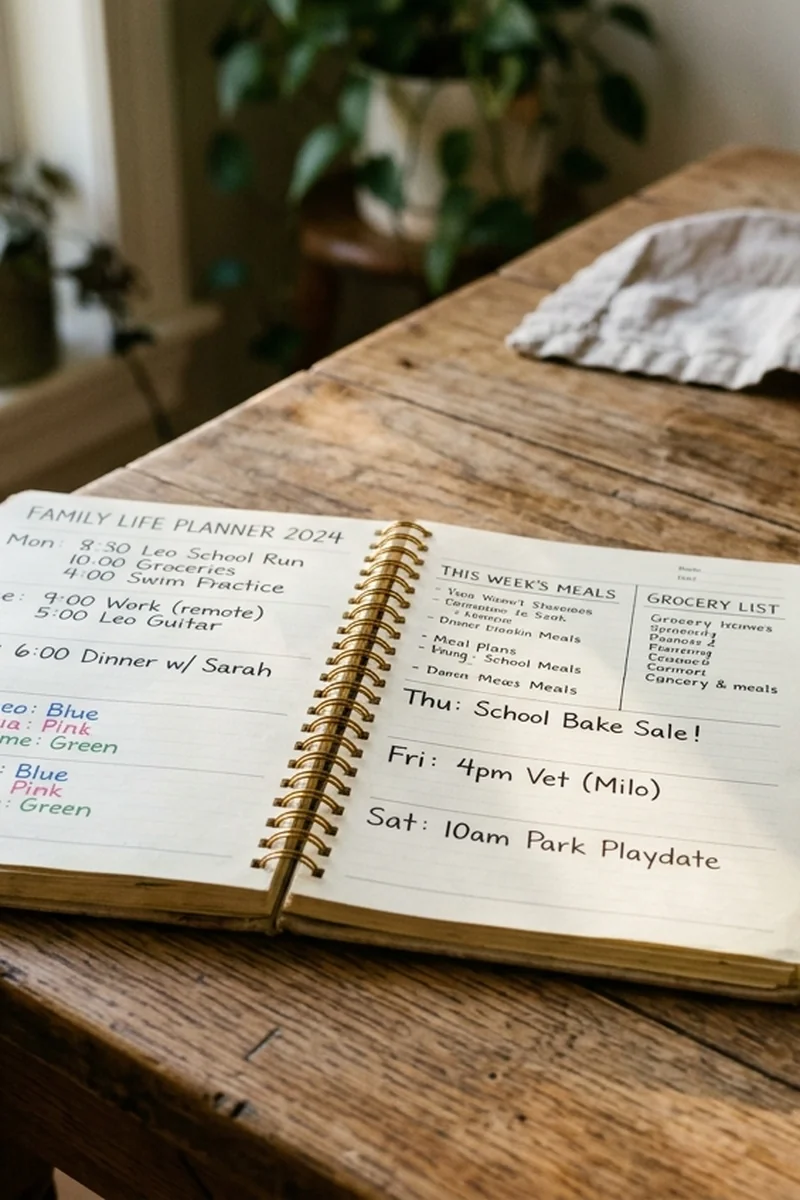 Open domestic partnership planner notebook showing collaborative task ownership